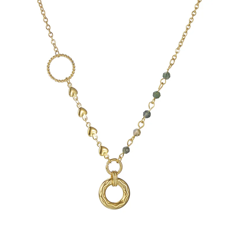 

Luxury Jewelry Necklace for Women Stainless Steel Circle Pendant New Design Bead Heart Link Fashion Girl Neck Accessories Gift