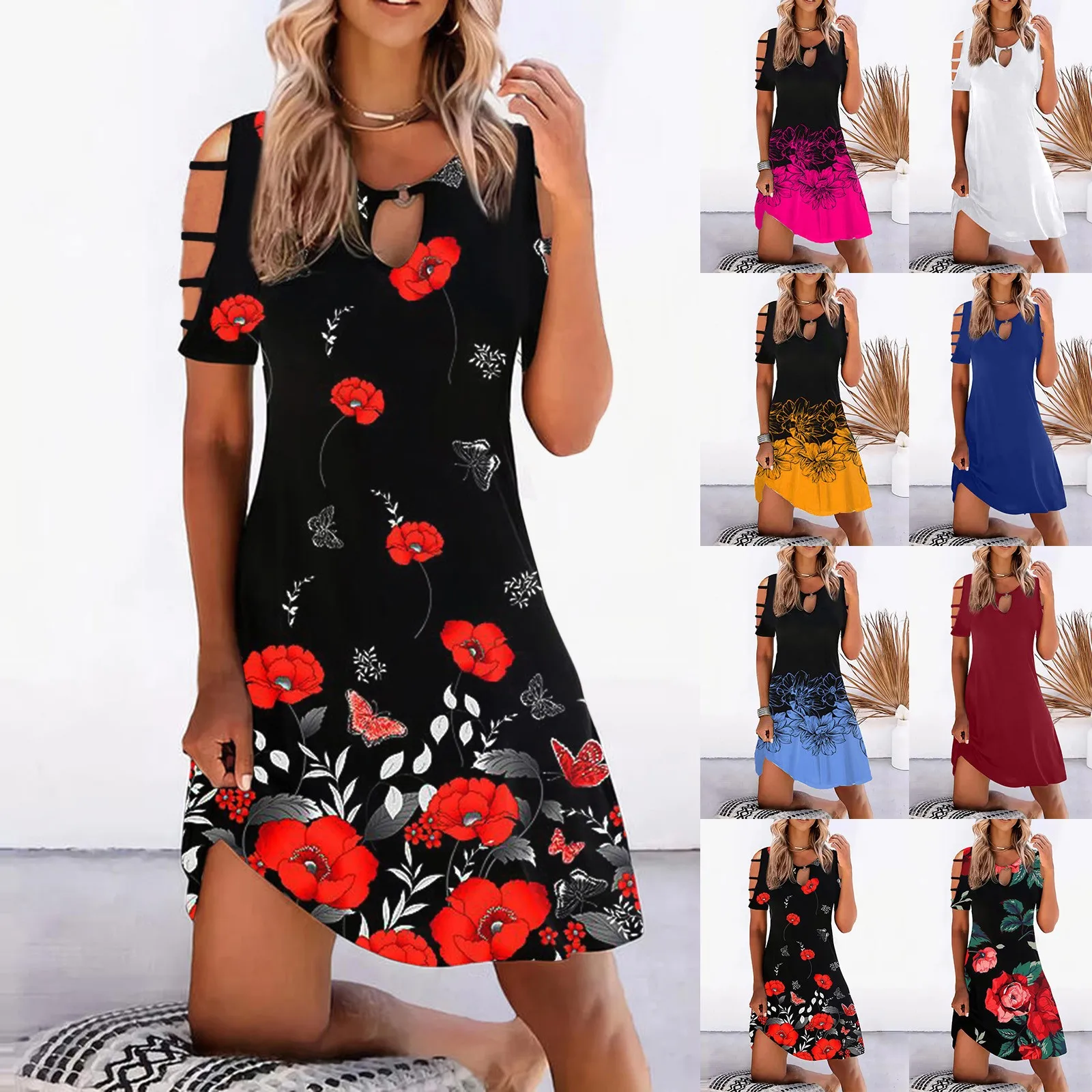 

Женское платье с принтом кролика, Элегантное повседневное короткое платье средней длины с открытыми плечами и длинным рукавом для подружки...