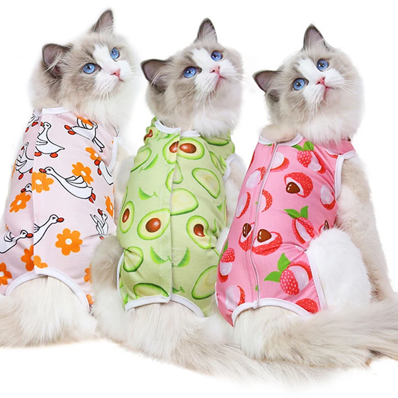 

Cat Weaning Sterilization Suit Small Dog Cats Jumpsuit Anti-lick Recovery Clothing After Surgery Cute Print Pet Care Clothes