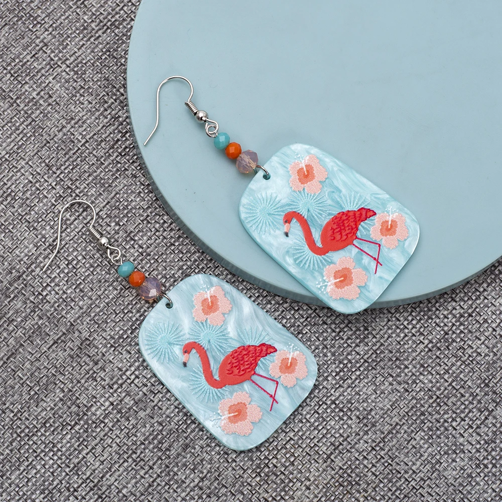 Модные горячие продажи синие акриловые серьги Relievo с принтом Фламинго женские