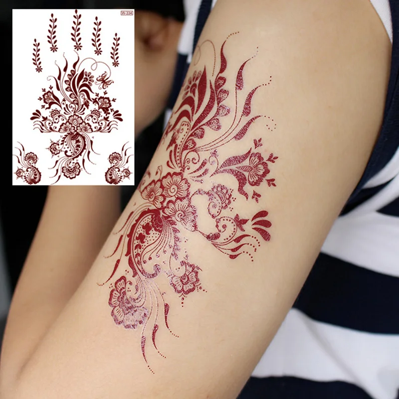 

Red Rose Henna Tattoo Lace Tattoo Stickers Women Body Chest Art Temporary Tattoo Girl Waist Bracelet Flash Tattoos Flower Decal