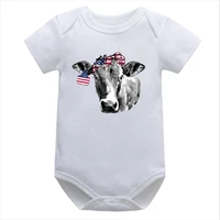 cow bandana baby girl clothes heifer cow usa newborn clothes 2021 american flag patriotic bodysuit fashion summer 0 6m