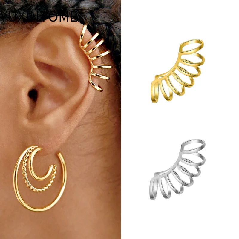 

1PC 24K gold plated silver Fake Piercing Ear Cuff Hollow Out Ear Cuff Earrings for Women Vintage Simple Earclips Luxury Jewerly