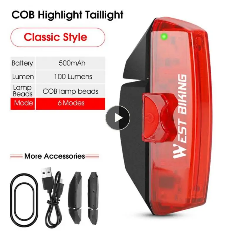 

500mah Light Vibration Sensor Usb Recyclable Charging Riding Equipment Tail Light Lamp Inductive Brake Seven Modes