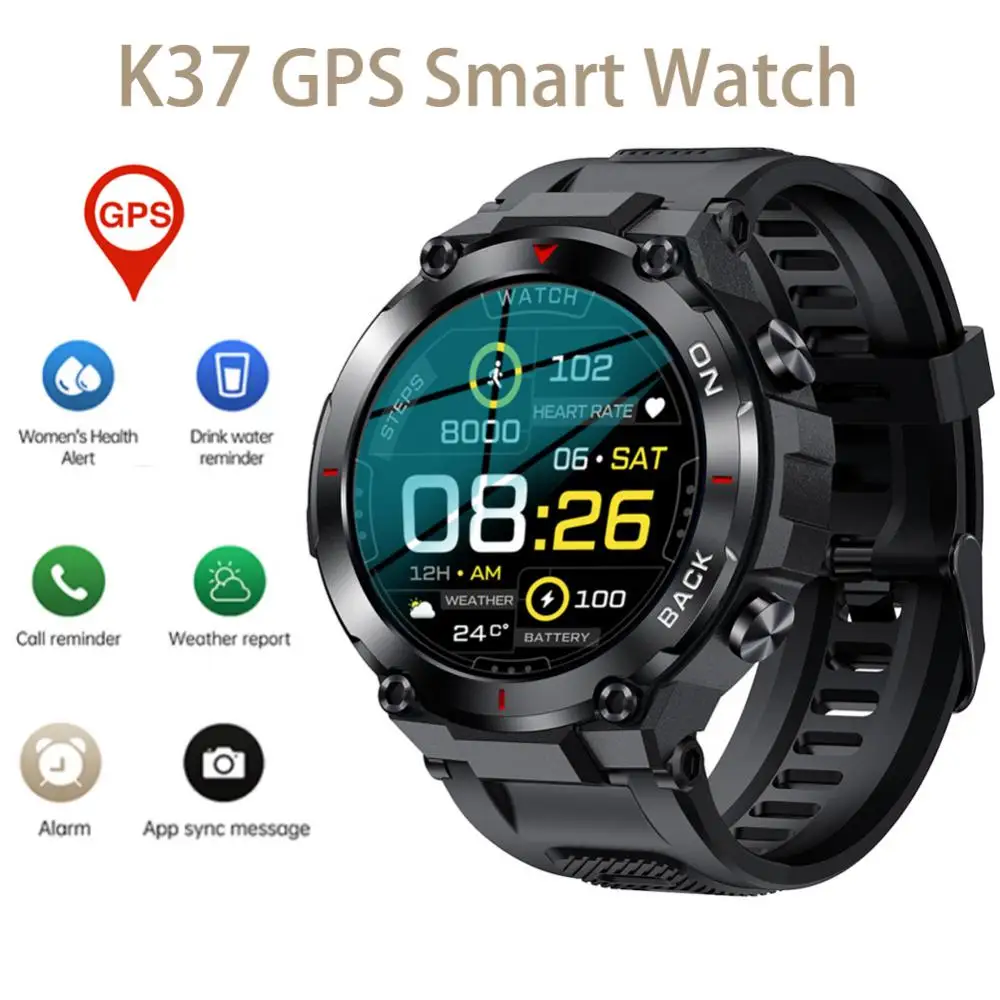 

Мужские Водонепроницаемые умные часы K37 с GPS, фитнес-трекером и пульсометром, 480 мАч