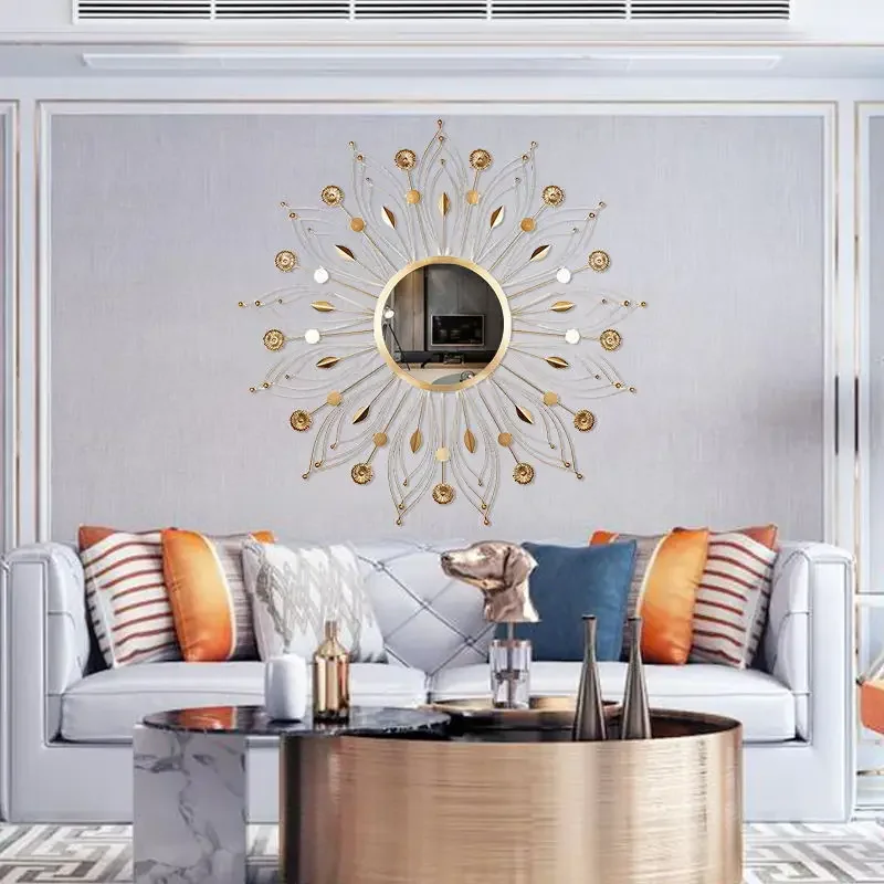 

Nordic Iron Wall Hanging Peacock Feathers Decoration Living Room Ornaments Hotel Hall Pendant Background Wall Decoration Mirror