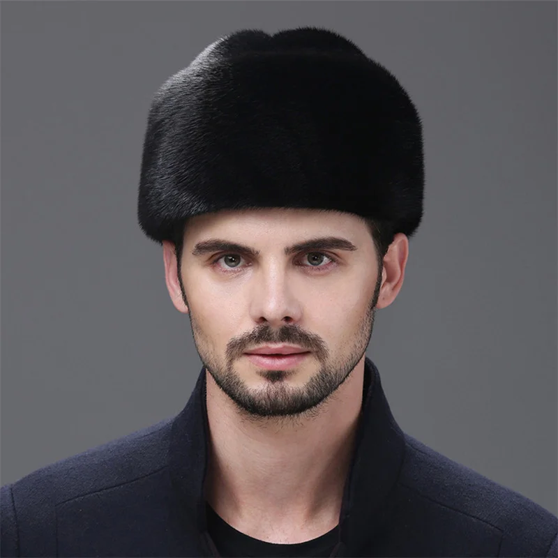 2022 New Men's Winter Hat Mink Fur Hat Outdoor Hats For Men Earflap Hat Warm Hat With Earflaps Cap For Men Real Mink Fur Hat