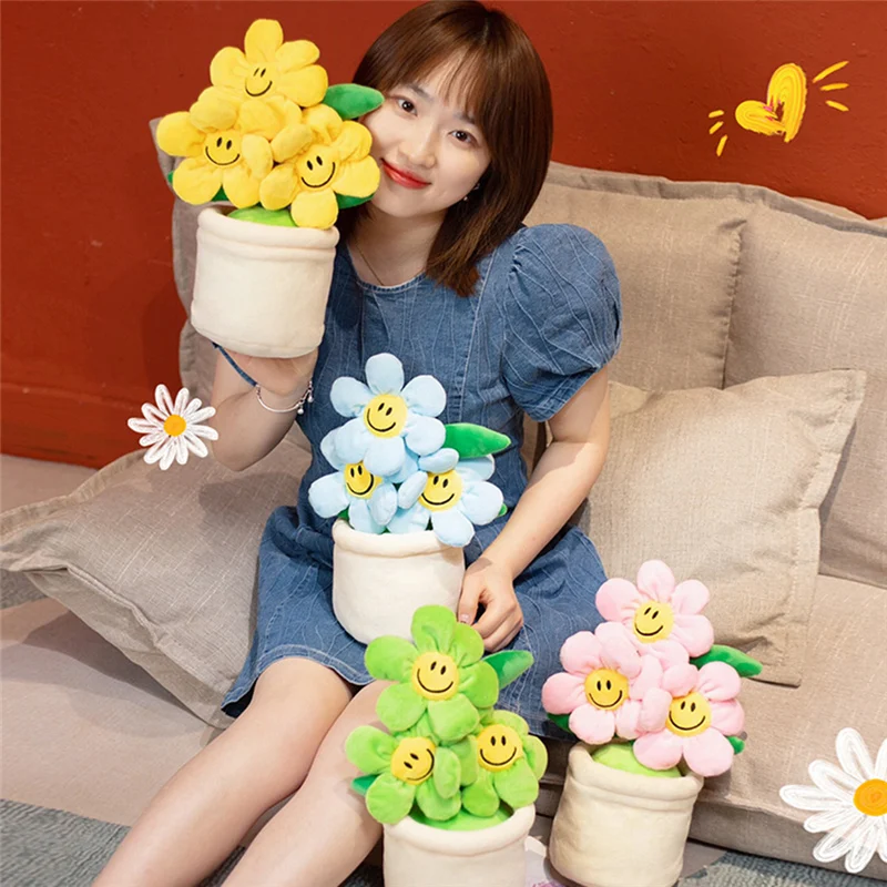 

35cm Lifelike Sunflower Potted Ornament Plush Toys Stuffed Plants Dolls Bookshelf Decor Toys For Kids Gifts Birthday