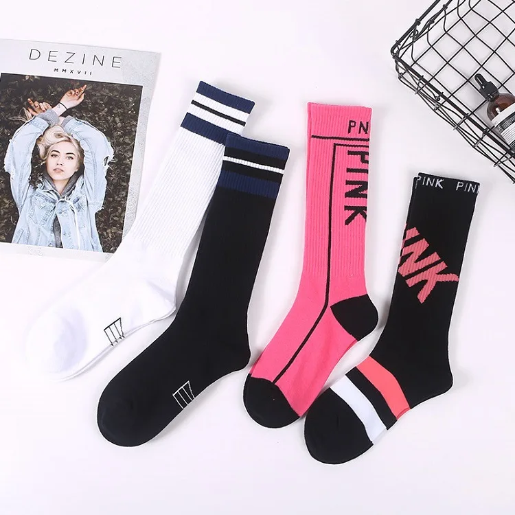 

10 Pairs Pack Fashion Pink Stocking for Women White Black Long Sock Stree Style Sport Calcetines Wholesale