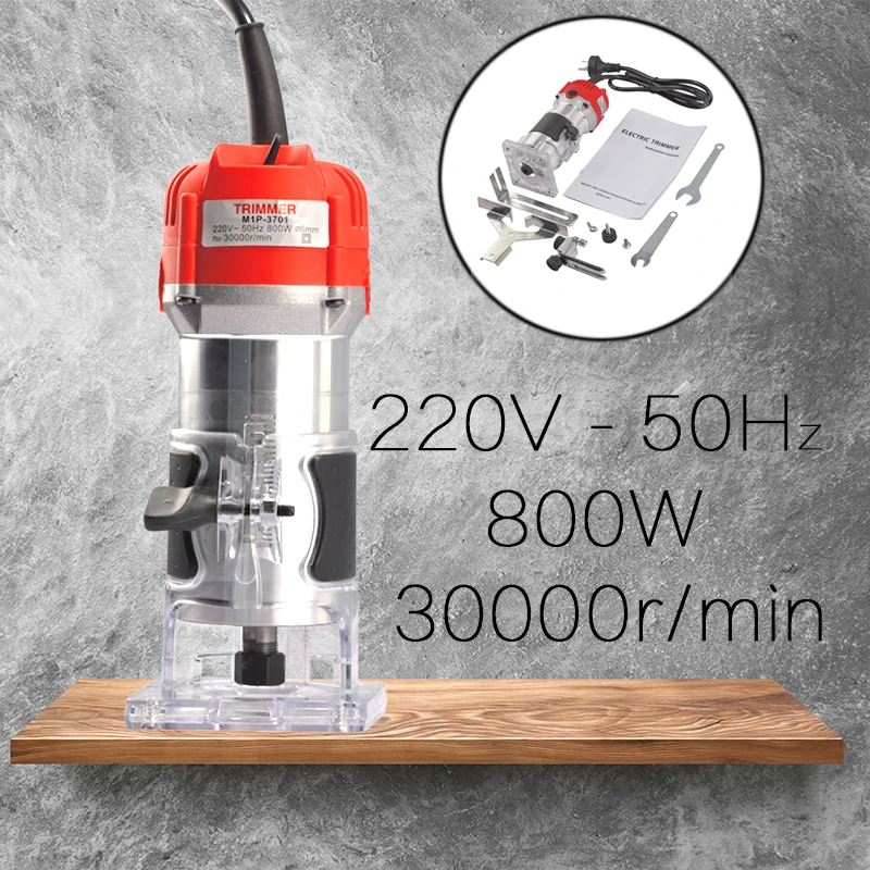 

220V 800W Woodworking Electric Trimmer Hand Wood Milling Engraving Router Tools for Carpentry 30000rpm Slotting Trimming Machine