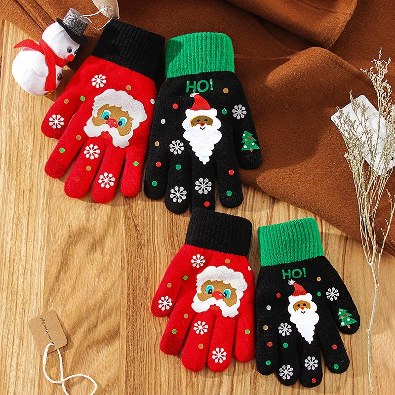 

Christmas Gloves Women Full Finger Touch Screen Mittens Adult Child Winter New Knitted Thicken Mitts Cartoon Outdoor Warm Gloves