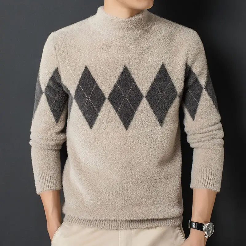 

Mock Neck Pullover Sweater Men Knitted Thick Pull Homme Autumn Winter Fashion Casual Sweater Streetwear Warm Clothing C01