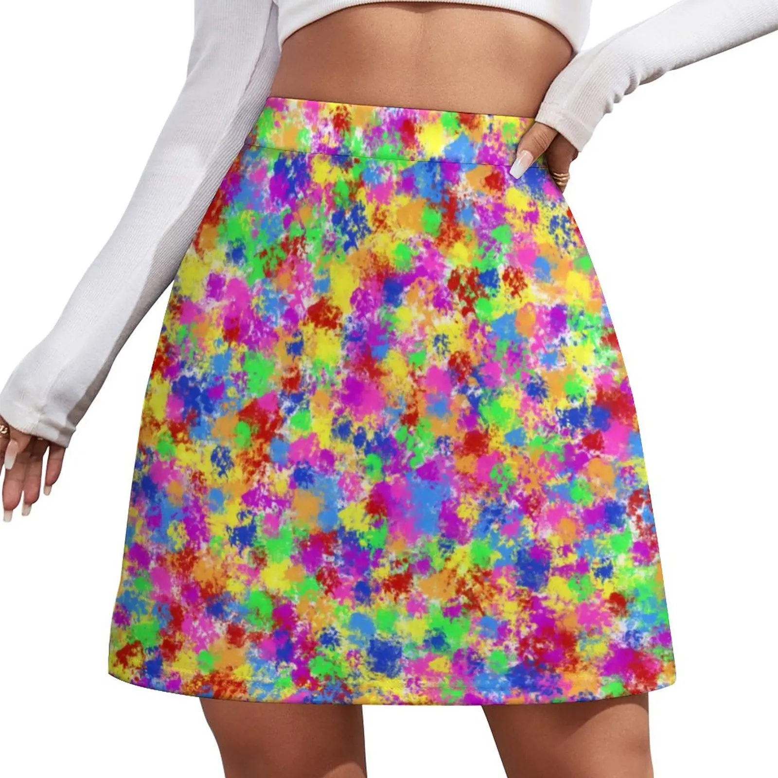 

Rainbow Splash Skirt Female Trendy Neon Print Retro Mini Skirts Summer Y2K High-waisted Design Oversized Casual A-line Skirt