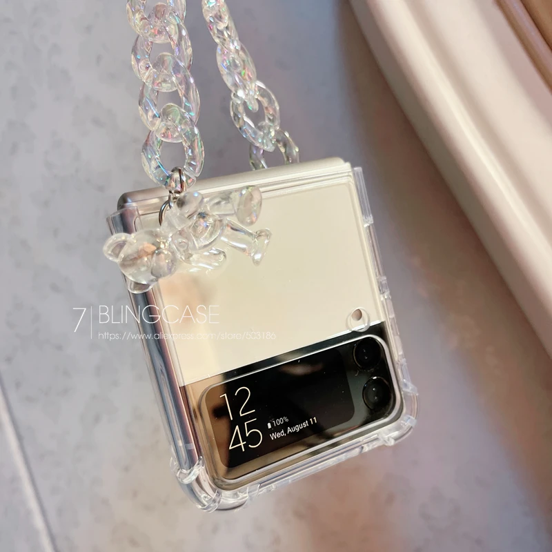 Чехол для телефона с медведем и браслетом Samsung Galaxy Z Flip 3 Hand Chain Clear 4 Cover - купить по