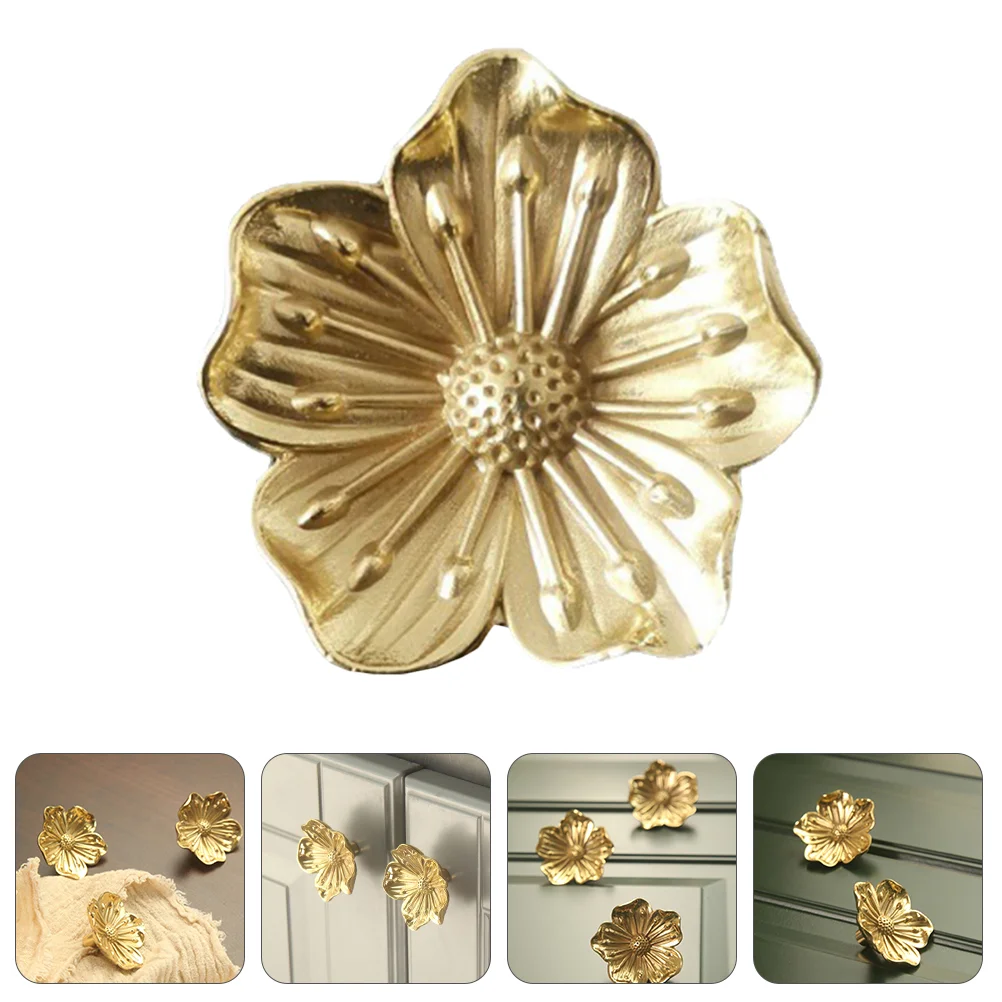 

Brass Flower Handle Cupboard Door Knobs Ornament Cabinet Single Hole Pull Gold Drawer Pulls Handles Delicate Retro Wardrobe
