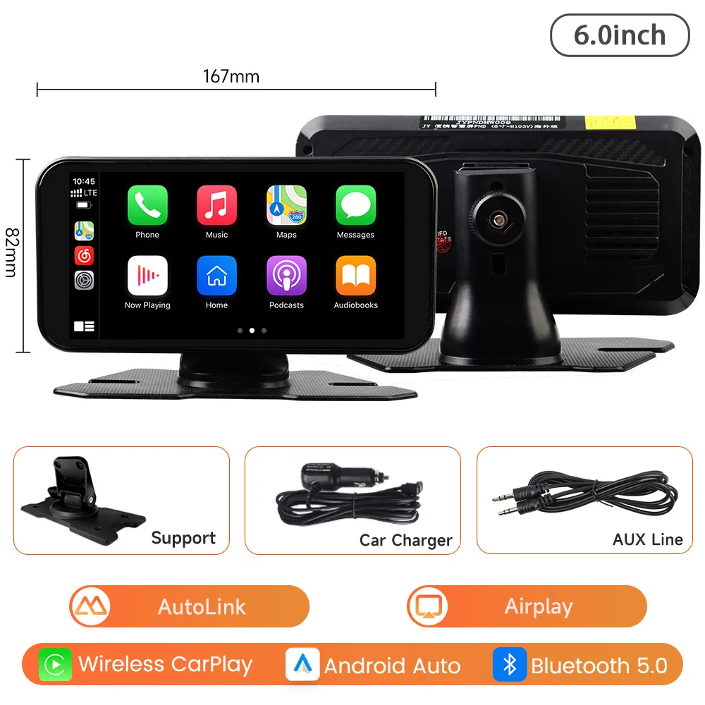 

JIUYIN 6-дюймовый сенсорный экран, универсальный автомобильный радиоприемник, мультимедийная навигация, беспроводной CarPlay, Android Auto, Bluetooth, музыкальный плеер