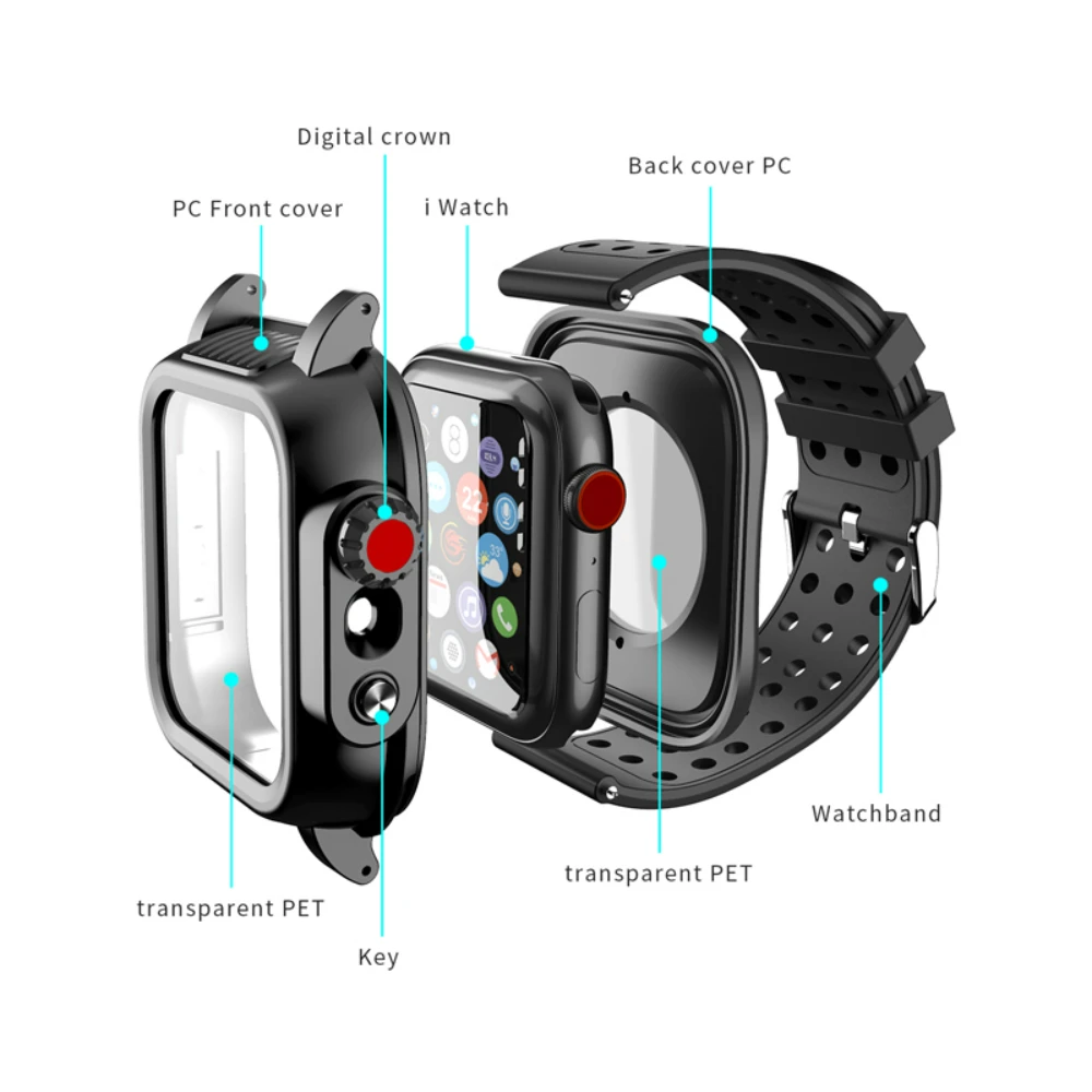 Waterproof Silicone Case For Apple Watch 44mm 42mm 40mm 38mm Cover Smart Sports Diving Strap for iwatch series 6 5 4 3 SE Case