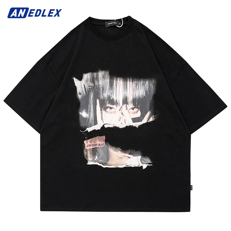 

Футболка мужская оверсайз с графическим принтом, уличная одежда в стиле хип-хоп для девушек, хлопковая черная рубашка с коротким рукавом в с...