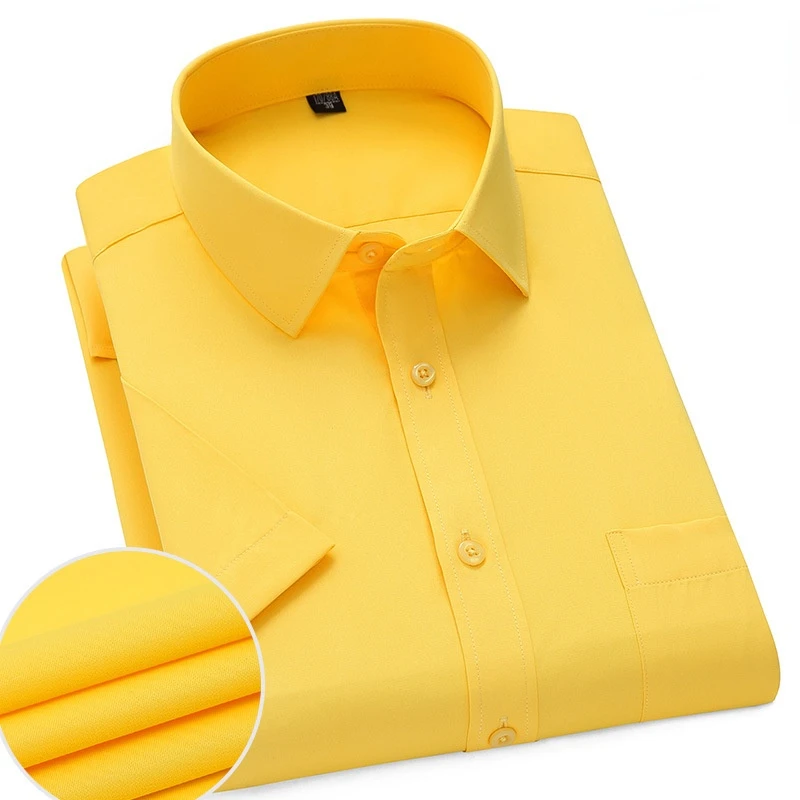 Summer Solid Color Striped Casual Short Sleeve Shirts for Men Business Workwear Blue Shirt Men's Half Sleeve Shirts for Men