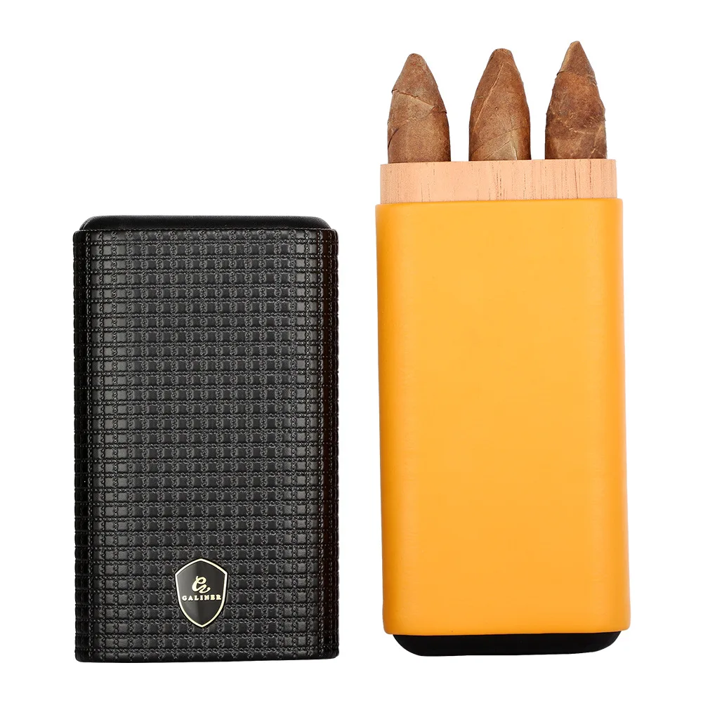 

Portable Gadget Cigar Case Leather Cigar Travel Case Pocket Cedar Wood Cigar Humidor Holder W/ow Cigars Cutter Gift Box