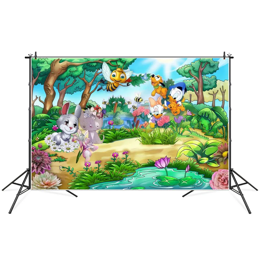 

Spring Animals Scenery Photography Backgrounds Kids Tropical Jungle Flowers Rabbit Swan Bee Portrait Photographic Backdrop Props