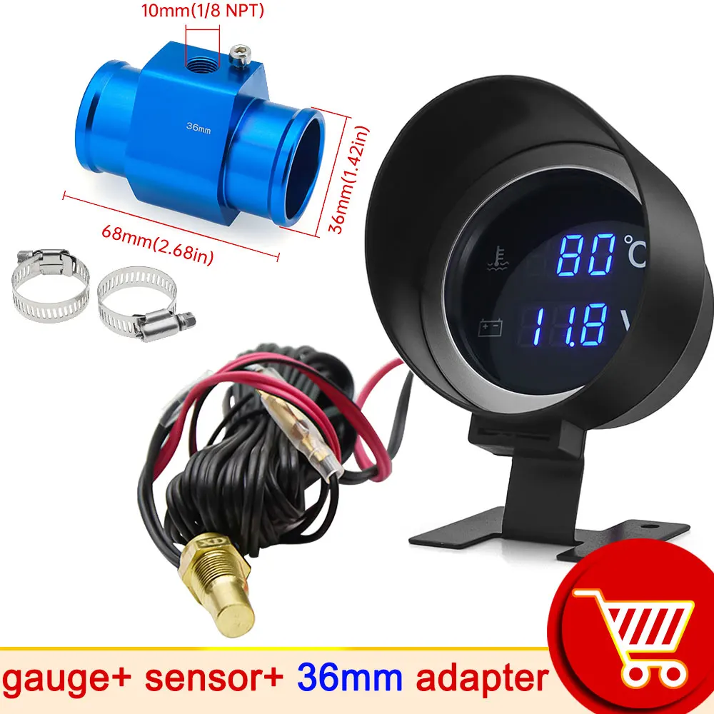 

Автомобильный цифровой светодиодный измеритель температуры воды-10-110 градусов Цельсия с датчиком температуры воды соединительной трубы 10 мм адаптер 1/8NPT вольтметр 2 в 1