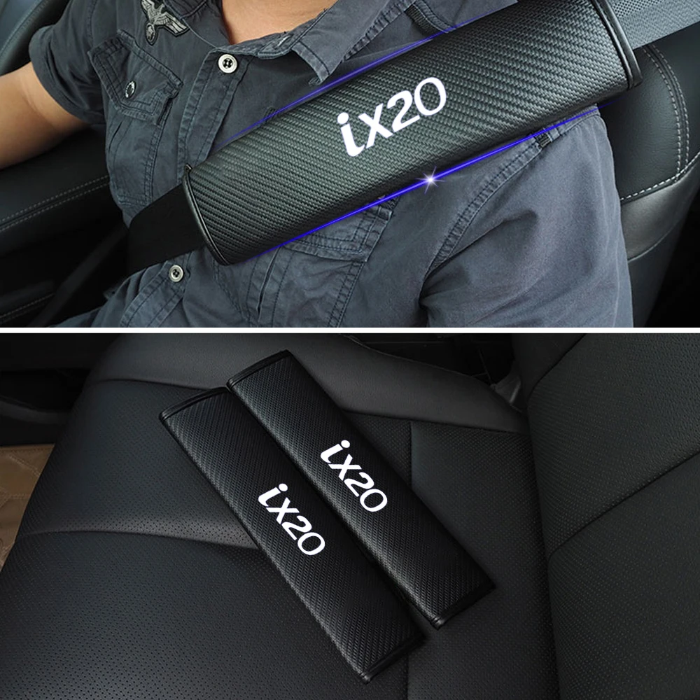 For Hyundai ix20 Car Safety Seat Belt Harness Shoulder Adjuster Pad Cover Carbon Fiber Protection Cover Car Styling 2pcs
