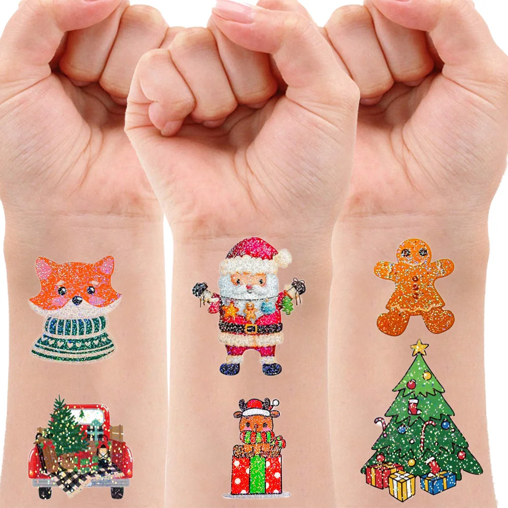 

Glitter Christmas Decorations Temporary Tattoos for Kids Merry Christmas Party Favors Stocking Stuffer Xmas Eve Gift Tree Decor