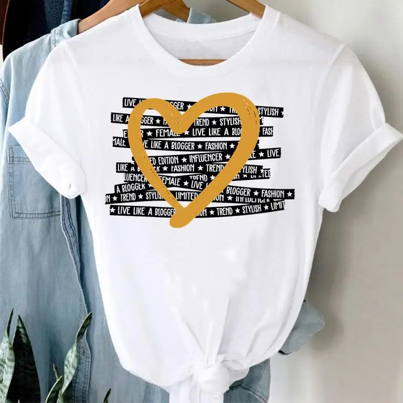 

Tee Women Top Letter Love Heart 90s Clothes Lady Short Sleeve Fashion Summer Tshirt Regular Female Graphic T-Shirt tops