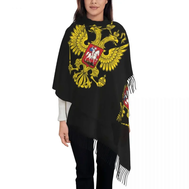 

Stylish Coat Of Arms Of Russia Tassel Scarf Women Winter Warm Shawls Wraps Female Emblem Of Russian Federation Scarves