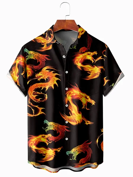 

Dragon Graphic Men's Casual Chest Pocket Short Sleeve Shirt
