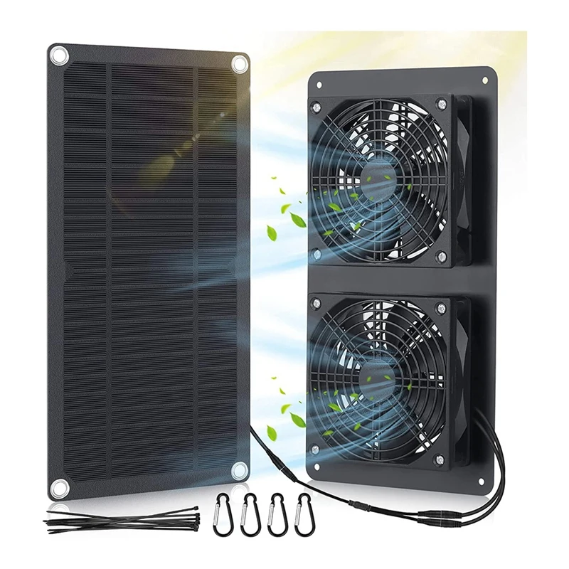 

GTBL Solar Panel Fans Kit, 10W DC 12V Solar Panel Powered Dual Fan With 6.56Ft/2M Cable, For Chicken Coops, Shed, Dog House