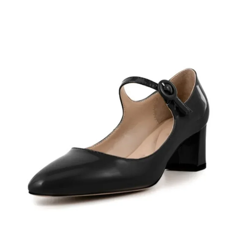 2024 абрикосовые туфли Мэри Джейн на толстом каблуке с круглым носком новые