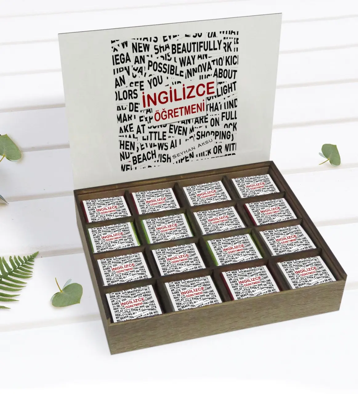 

Индивидуальный дизайн для учителей английского языка в деревянной коробке 48'li, если вы хотите получить шоколадный подарок