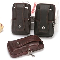 men leather waist bag large capacity belt bag brown shoulder bags crossbody bags multi layer buckle mobile phone bag