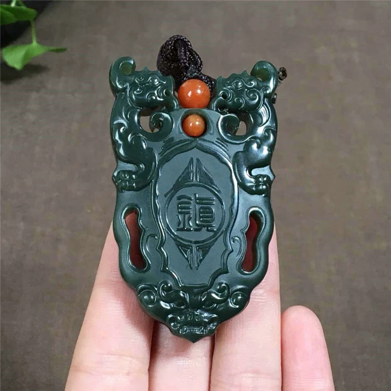 Hetian нефритовый кулон P0021 из тонкого материала в античном стиле зверя нефрита