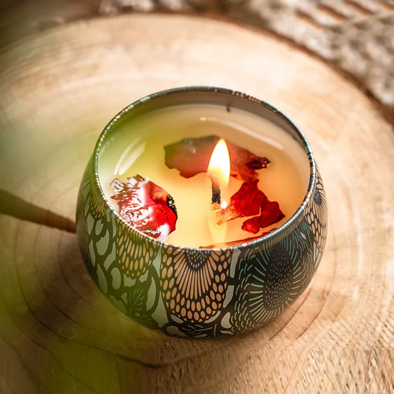 

Bronzing tinplate dried flower scented candle with lid interior decoration scented candle plant soy wax cake decoration tool