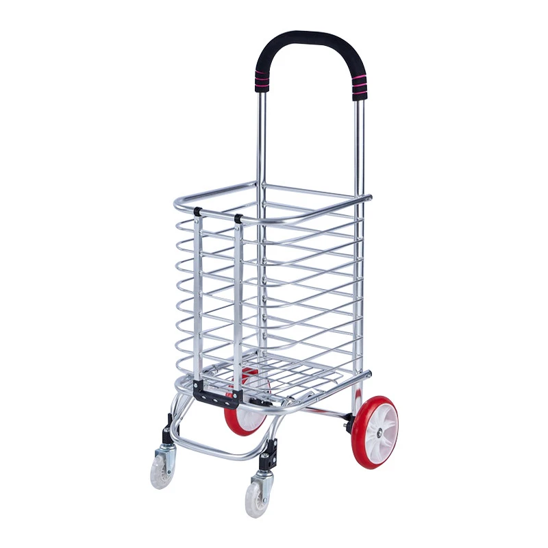

Portable Shopping Cart with 4 Wheels, Folding Small Pulling Grocery Wagon, Aluminum Alloy Utility Rolling Truck