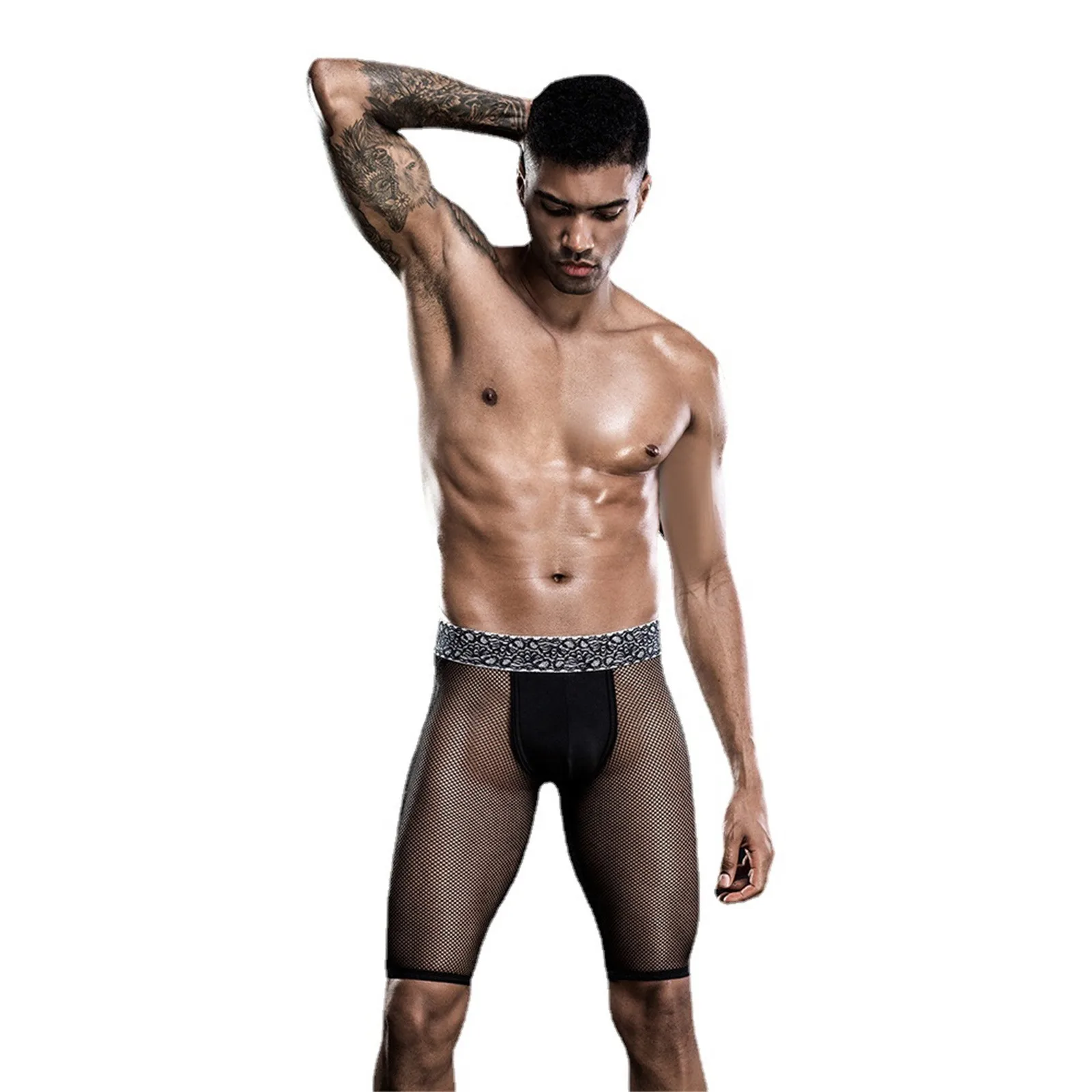 

Men's Taste Black See Through Mesh Pants Underwear Five Quarter Pants Stretch Sexy Boxers Performance Fun