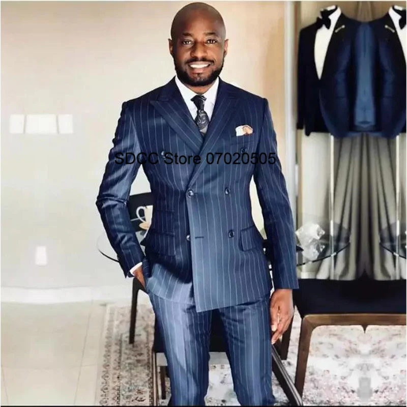 

Men's Suit Wedding 2-Piece Slim Striped Collar Formal Business Double Breasted Iuxury Jacket + Pants