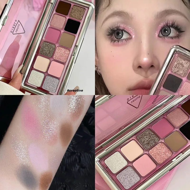 

Rose Pink Eyeshadow Palette Pearlescent Matte Smokey Black Eye Shadow Glitter Shiny Long Lasting Portable Eye Makeup Cosmetic