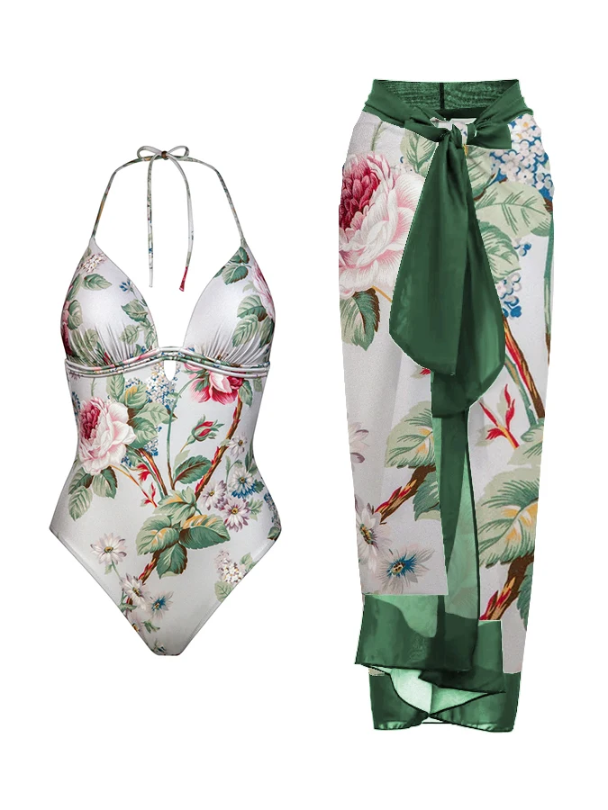 Floral Print Open Back Swimsuit for Girl 2023 Women's Fashion Swimwear Summer Hanging Neck Straps Beachwear Bathing Suits Sexy