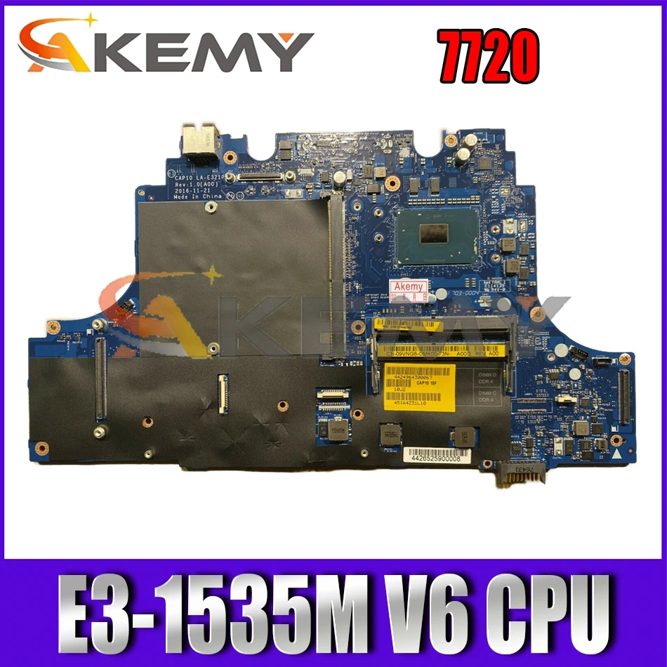 

CAP10 LA-E321P MB M7720 For DELL Precision 7720 Laptop motherboard CN-0Y72J3 0Y72J3 With SR32H E3-1535M V6 CPU 100% Fully Tested