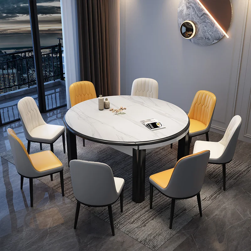 

Italian rockboard table telescopic modern simple household variable round table chair combination dual-purpose dining table