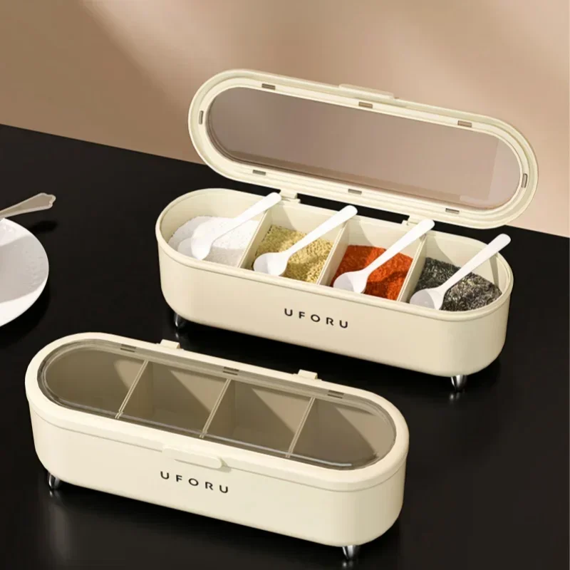 Набор пластиковых банок для приправ с 4 сетками и ложками хранения соли специй