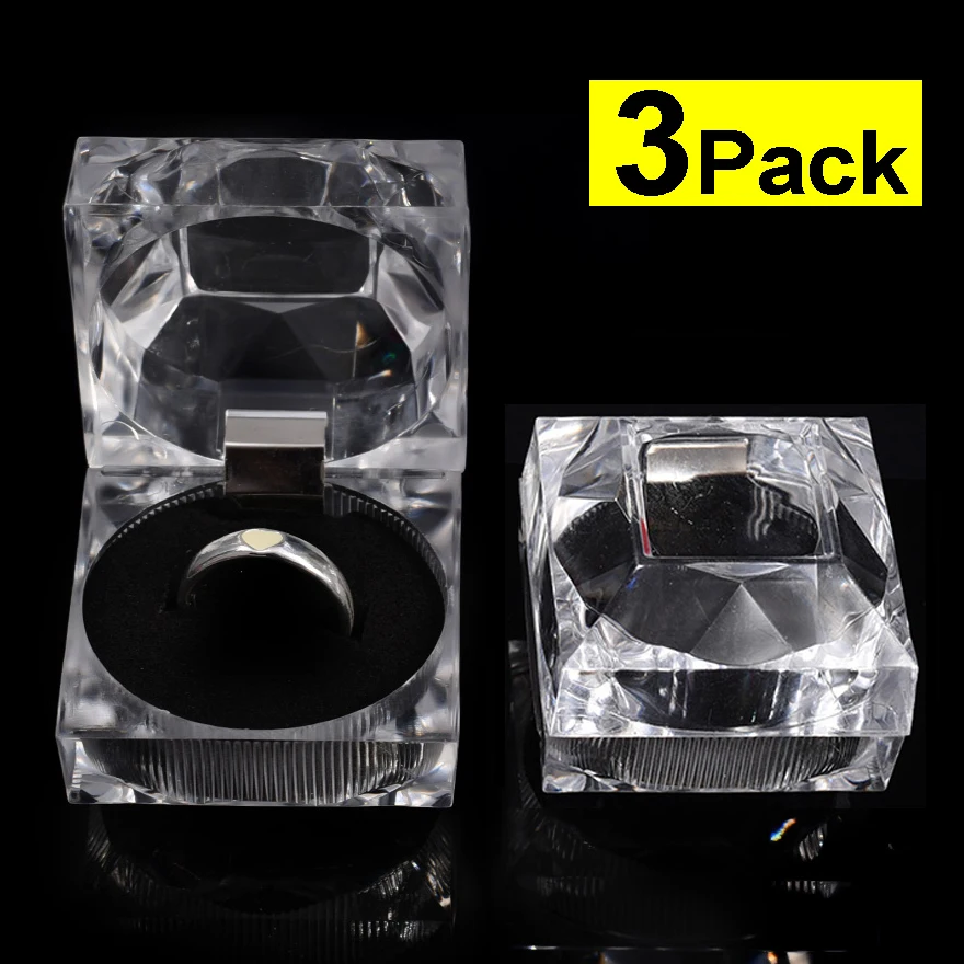 Acrylic Organic Glass Transparent Ring Box Wedding Jewelry Storage Case Birthday Gift Box Rings Earrings Holder Package Boxes