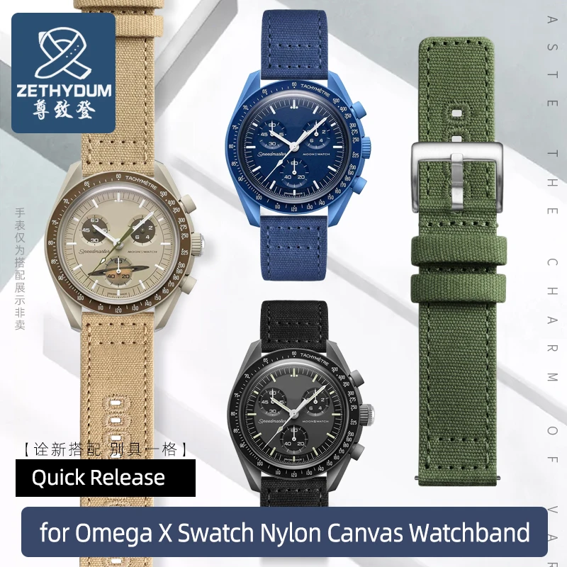 

20mm Quick Release Strap Nylon Canvas Watchband for Omega X Swatch Joint MoonSwatch Planetary Outdoor Sports Men Women Bracelet