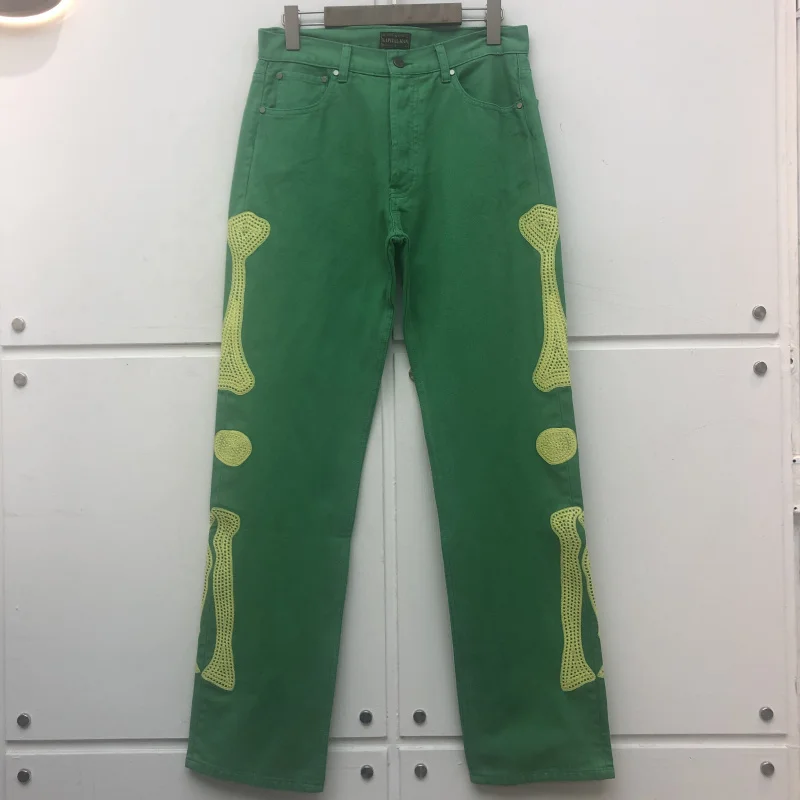 2023 New Classical High Green Kapital Embroidered Skull Bone Luxurious jeans Cotton Denim Pants comfort casual jeans S-XL R038