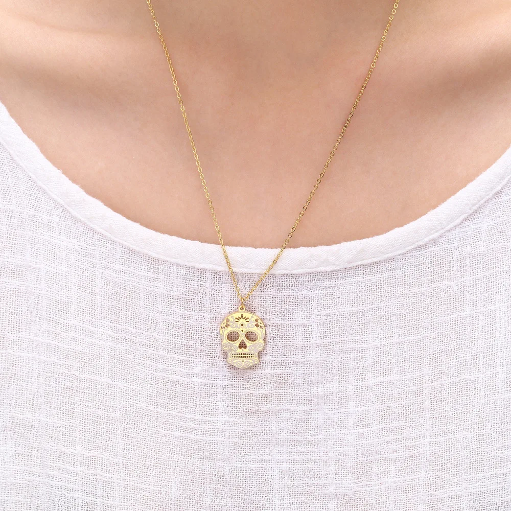 

Mexican Candy Skull Stainless Steel Necklace Pendant Fashion Women's Retro Ghost Head Women's Halloween Jewelry
