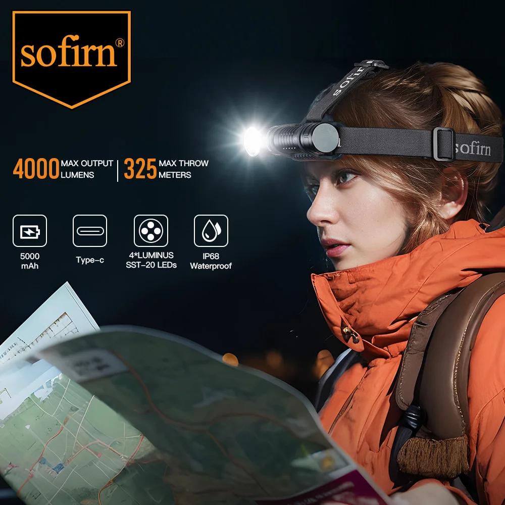 Налобный фонарь SOFIRN HS41, 21700 лм, дюйма, USB C Налобный фонарь SOFIRN HS41, 21700 лм, дюйма, USB C
